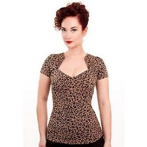 Rocksteady Sophia Brown Black Leopard Cheetah Sweetheart Rockabilly Top S